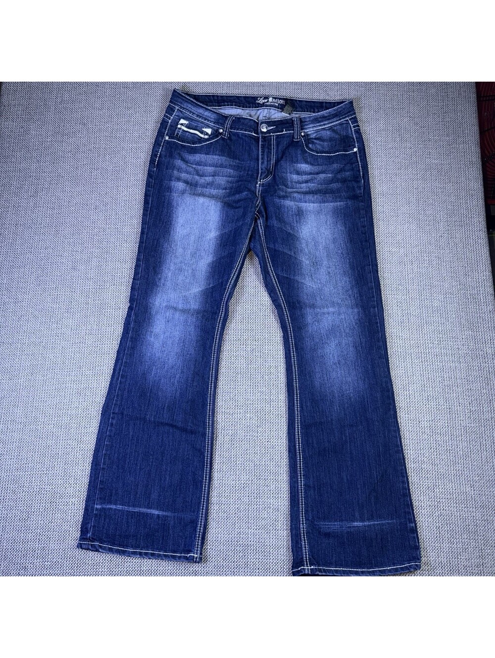 Love Nation Premium Jeans Womens 14 Y2K McBling Cross Rhinestone Bootcut Denim